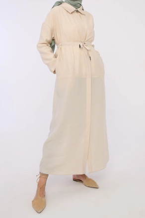 A model wears 8746 - Modest Abaya - Stone, wholesale Abaya of Allday to display at Lonca