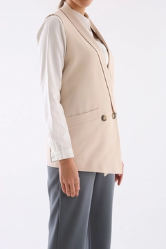 A wholesale clothing model wears 8827 - Modest Vest - Beige, Turkish wholesale Vest of Allday