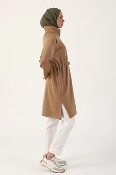 A wholesale clothing model wears 9429 - Modest Scuba Coat - Beige, Turkish wholesale Coat of Allday