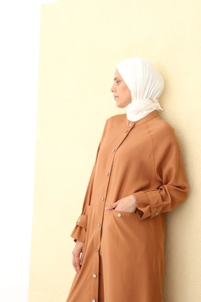 A model wears 13330 - Abaya - Camel, wholesale Abaya of Allday to display at Lonca