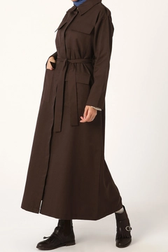A wholesale clothing model wears 13466 - Abaya - Brown, Turkish wholesale Abaya of Allday