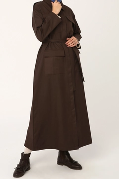 A wholesale clothing model wears 13466 - Abaya - Brown, Turkish wholesale Abaya of Allday