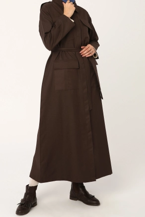 A model wears 13466 - Abaya - Brown, wholesale Abaya of Allday to display at Lonca