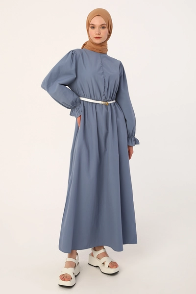 A model wears 13556 - Dress - Blue, wholesale Dress of Allday to display at Lonca