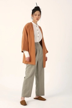 A wholesale clothing model wears 16150 - Kimono - Camel, Turkish wholesale Kimono of Allday