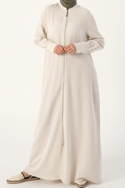A model wears 16297 - Abaya - Stone, wholesale Abaya of Allday to display at Lonca