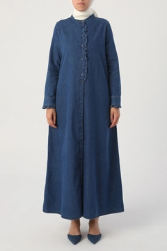 Ein Bekleidungsmodell aus dem Großhandel trägt 17258 - Abaya - Blue, türkischer Großhandel Abaya von Allday