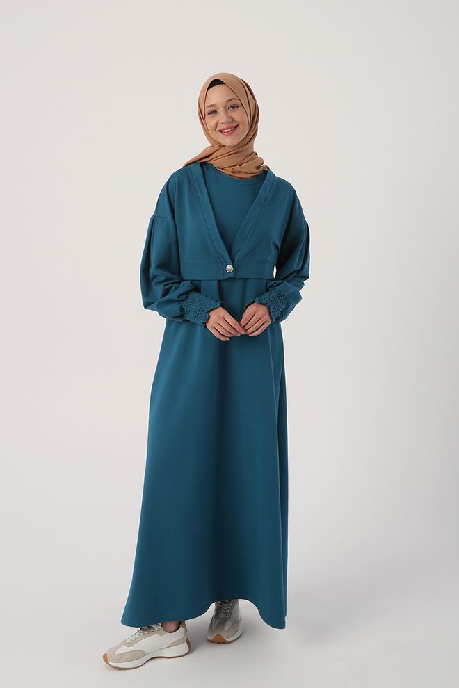 Allday Dress And Jacket Suit Light Petrol Color Wholesale Clothing Plus Size