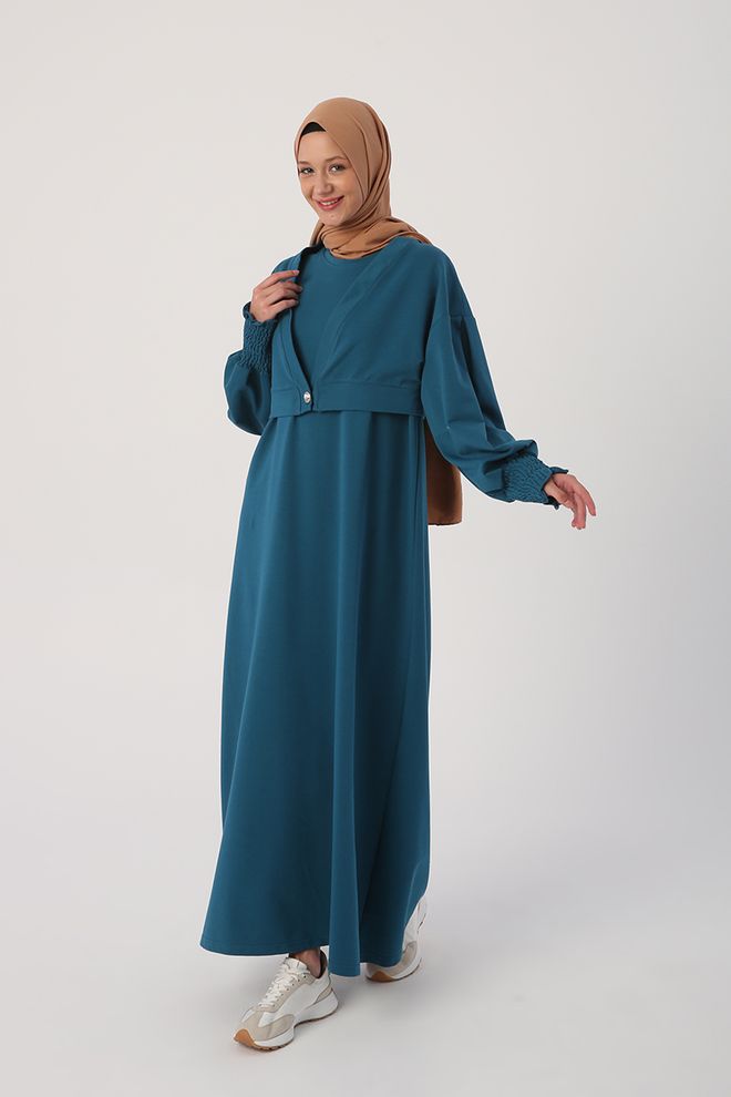 Allday Dress And Jacket Suit Light Petrol Color Wholesale Clothing Modest