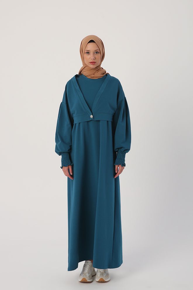 Allday Dress And Jacket Suit Light Petrol Color Wholesale Clothing 1