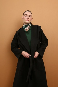 A wholesale clothing model wears 22227 - Coat - Black, Turkish wholesale Coat of Allday