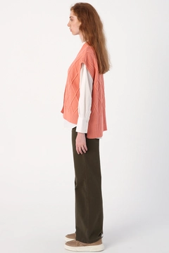 Модел на дрехи на едро носи 27996 - Vest - Salmon Pink, турски едро Жилетка на Allday