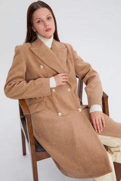A wholesale clothing model wears 28225 - Coat - Dark Beige, Turkish wholesale Coat of Allday