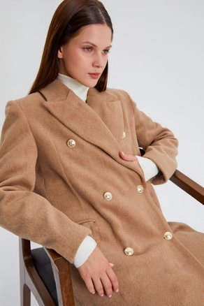 A model wears 28225 - Coat - Dark Beige, wholesale Coat of Allday to display at Lonca