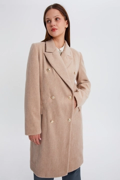 A wholesale clothing model wears 28227 - Coat - Light Beige, Turkish wholesale Coat of Allday