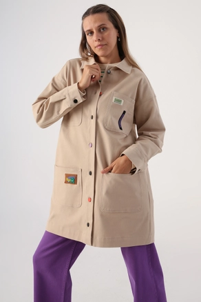 A model wears 30852 - Jacket - Light Beige, wholesale undefined of Allday to display at Lonca
