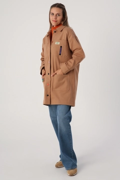A wholesale clothing model wears 30853 - Jacket - Beige, Turkish wholesale Jacket of Allday