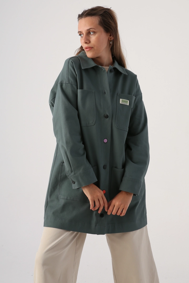 A wholesale clothing model wears 30856 - Jacket - Green, Turkish wholesale Jacket of Allday