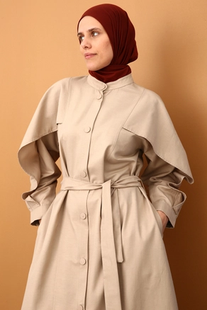 A model wears 31913 - Abaya - Beige, wholesale Abaya of Allday to display at Lonca