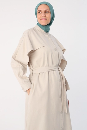 A model wears 31915 - Abaya - Stone, wholesale Abaya of Allday to display at Lonca