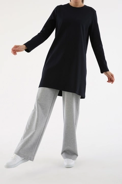 A wholesale clothing model wears 33157 - Sweat Tunic - Navy Blue, Turkish wholesale Tunic of Allday