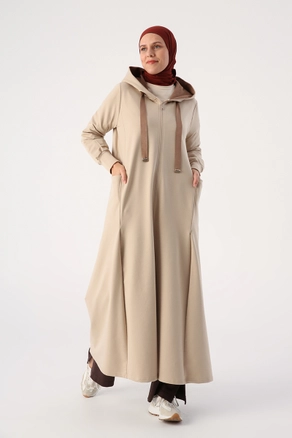 A model wears 35548 - Abaya - Beige, wholesale Abaya of Allday to display at Lonca