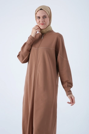 A model wears ALL10441 - Abaya - Brown, wholesale Abaya of Allday to display at Lonca