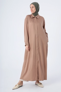 A wholesale clothing model wears ALL10446 - Abaya - Mink, Turkish wholesale Abaya of Allday