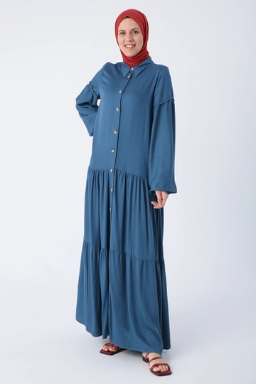 A wholesale clothing model wears  Shirt Dress - Indigo
, Turkish wholesale Dress of Allday