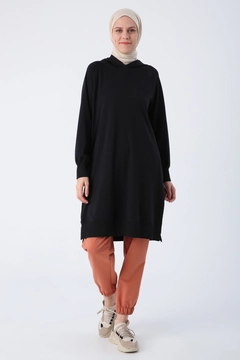 عارض ملابس بالجملة يرتدي ALL10846 - Cotton Hooded Raglan Sleeve Slit Single Jersey Tunic - Black، تركي بالجملة سترة من Allday