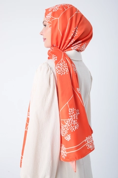 A wholesale clothing model wears ALL10864 - Patterned Twill Shawl - Orange, Turkish wholesale Shawl of Allday