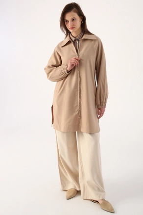 A model wears ALL10158 - Coat - Coffee With Milk, wholesale Coat of Allday to display at Lonca
