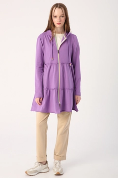 A wholesale clothing model wears ALL10201 - Cardigan - Purple, Turkish wholesale Cardigan of Allday
