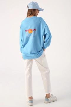 A wholesale clothing model wears ALL10344 - Sweatshirt - Blue, Turkish wholesale Sweatshirt of Allday