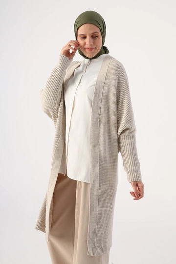 A wholesale clothing model wears  Cardigan - Stone Color
, Turkish wholesale Cardigan of Allday