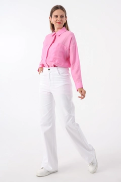 A wholesale clothing model wears all11621-piece-dye-comfortable-fit-lycra-trousers-white, Turkish wholesale Pants of Allday