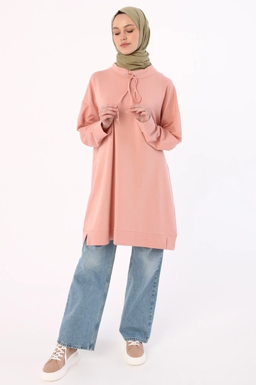 Veleprodajni model oblačil nosi  Udobna trenirka tunika - pudrasto roza
, turška veleprodaja Tunika od Allday