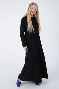 A wholesale clothing model wears ALL11009 - Ruffled Cotton Combed Combed Dress - Black, Turkish wholesale Dress of Allday