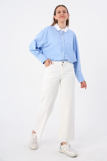 Модел на дрехи на едро носи  Памучен Клош Панталон - Бял
, турски едро Дънки на Allday