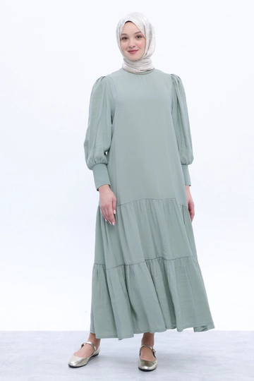 A wholesale clothing model wears  Ribbed Frilly Modal Dress - Mint
, Turkish wholesale Dress of Allday
