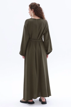 Модел на дрехи на едро носи all12491-belted-linen-dress-khaki, турски едро рокля на Allday