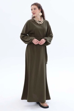 Veleprodajni model oblačil nosi all12491-belted-linen-dress-khaki, turška veleprodaja Obleka od Allday