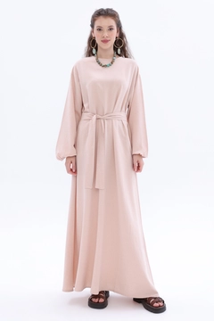 Un mannequin de vêtements en gros porte all12494-salmon-belted-linen-dress-salmon-pink, Robe en gros de Allday en provenance de Turquie