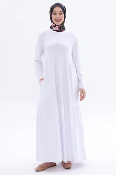 A wholesale clothing model wears all12587-gathered-pocket-dress-white, Turkish wholesale Dress of Allday