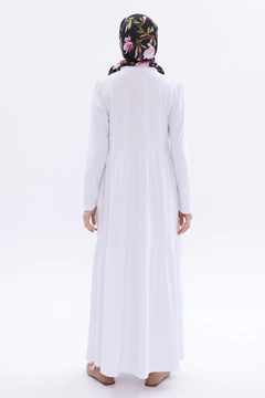 A wholesale clothing model wears all12587-gathered-pocket-dress-white, Turkish wholesale Dress of Allday