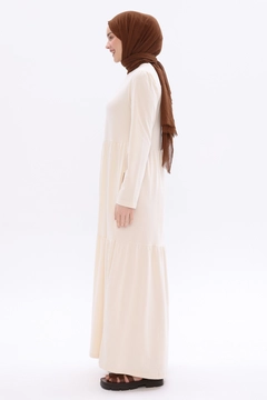 A wholesale clothing model wears all12593-bone-gathered-pocket-dress-ecru, Turkish wholesale Dress of Allday