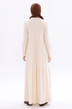 A wholesale clothing model wears all12593-bone-gathered-pocket-dress-ecru, Turkish wholesale Dress of Allday