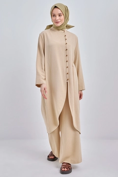 A wholesale clothing model wears all12620-collar-shirt-tunic-beige, Turkish wholesale Tunic of Allday