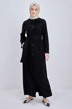 A wholesale clothing model wears all12627-zippered-comfortable-abaya-black, Turkish wholesale Abaya of Allday