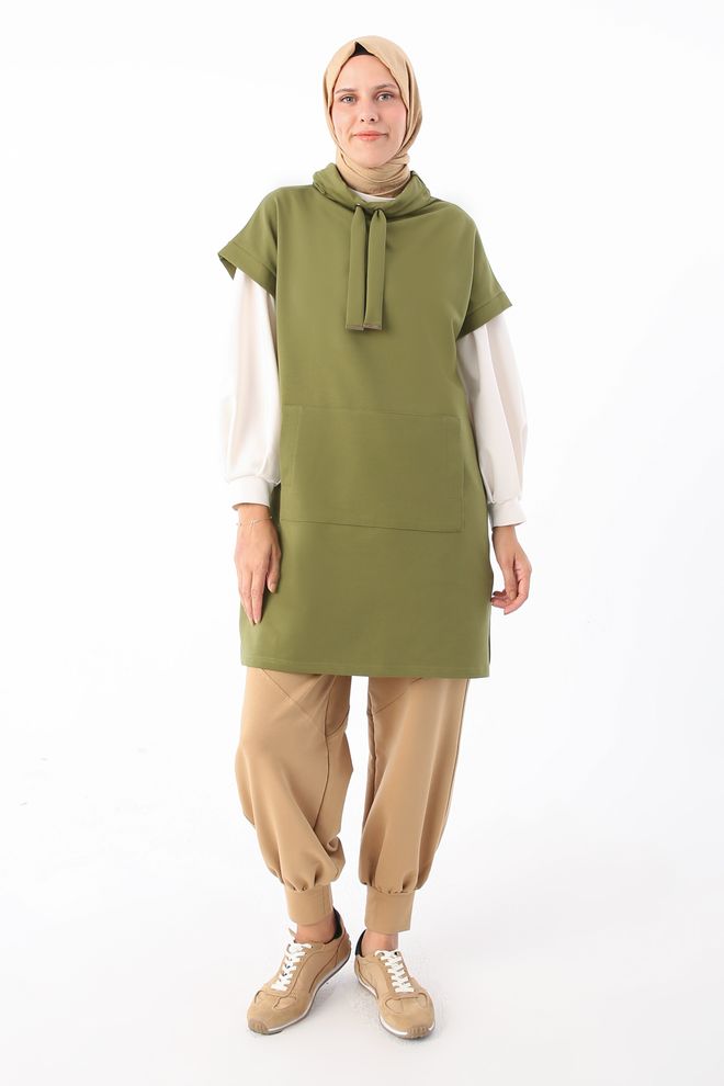 Ilia Kangaroo Pocket Sweater Khaki Wholesale Clothing Cotton